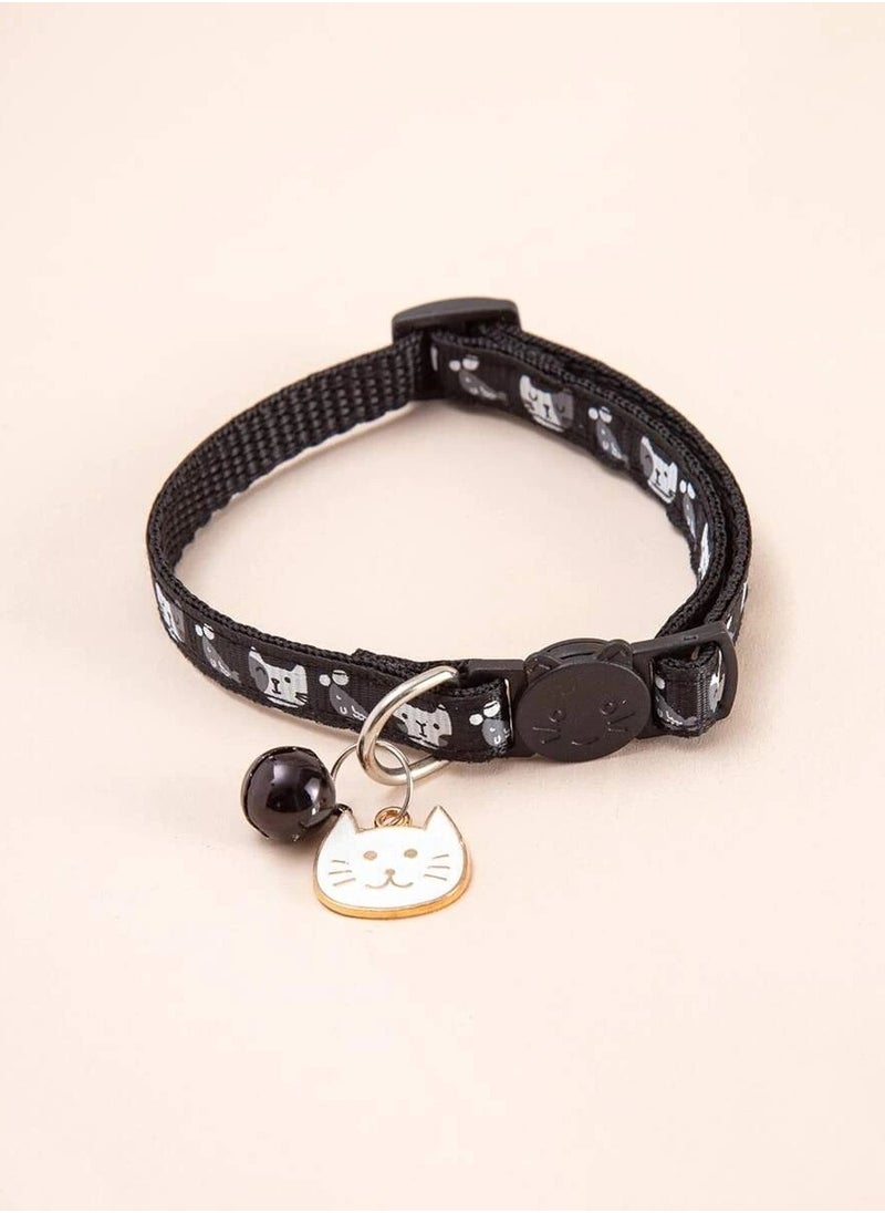 Generic - Adjustable Cat Collar with Bell and Cute Cat Charm - Black - Image 1