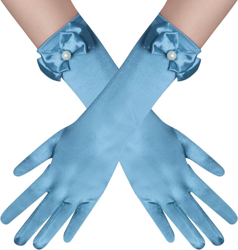Yolyoo Girls Princess Gloves,Girl White Long Satin Princess Dress Up Diamonds Bows Gloves for Birthday,Wedding, Costume Party - Image 1