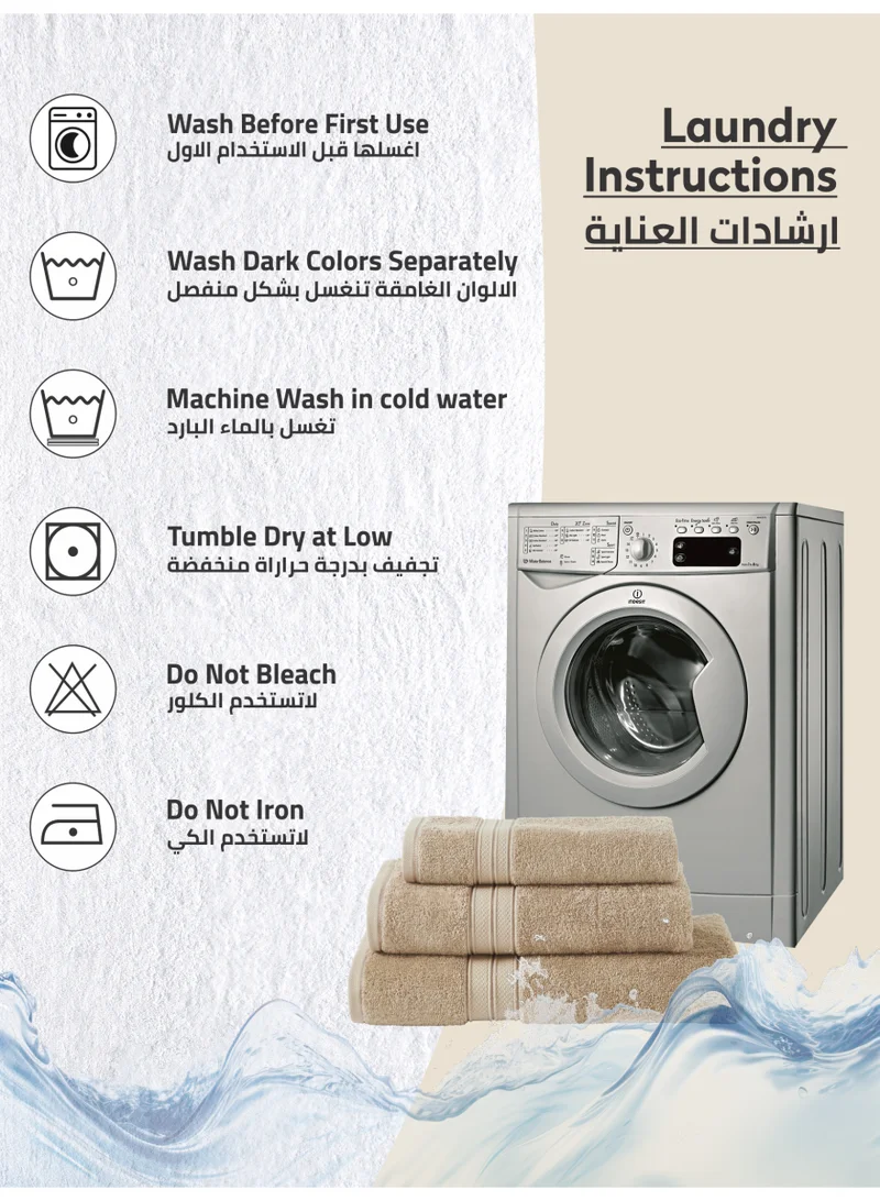 Donetella Light Beige 3-Pcs Set, 100% Combed Cotton 600 GSM, Highly Absorbent, Quick Dry Towel Set Include 1 Bath Towel, 1 Bath Sheet, 1 Hand Towel, Best Set for Bathroom Gym, Hotel And Spa,White  | Best Price UAE