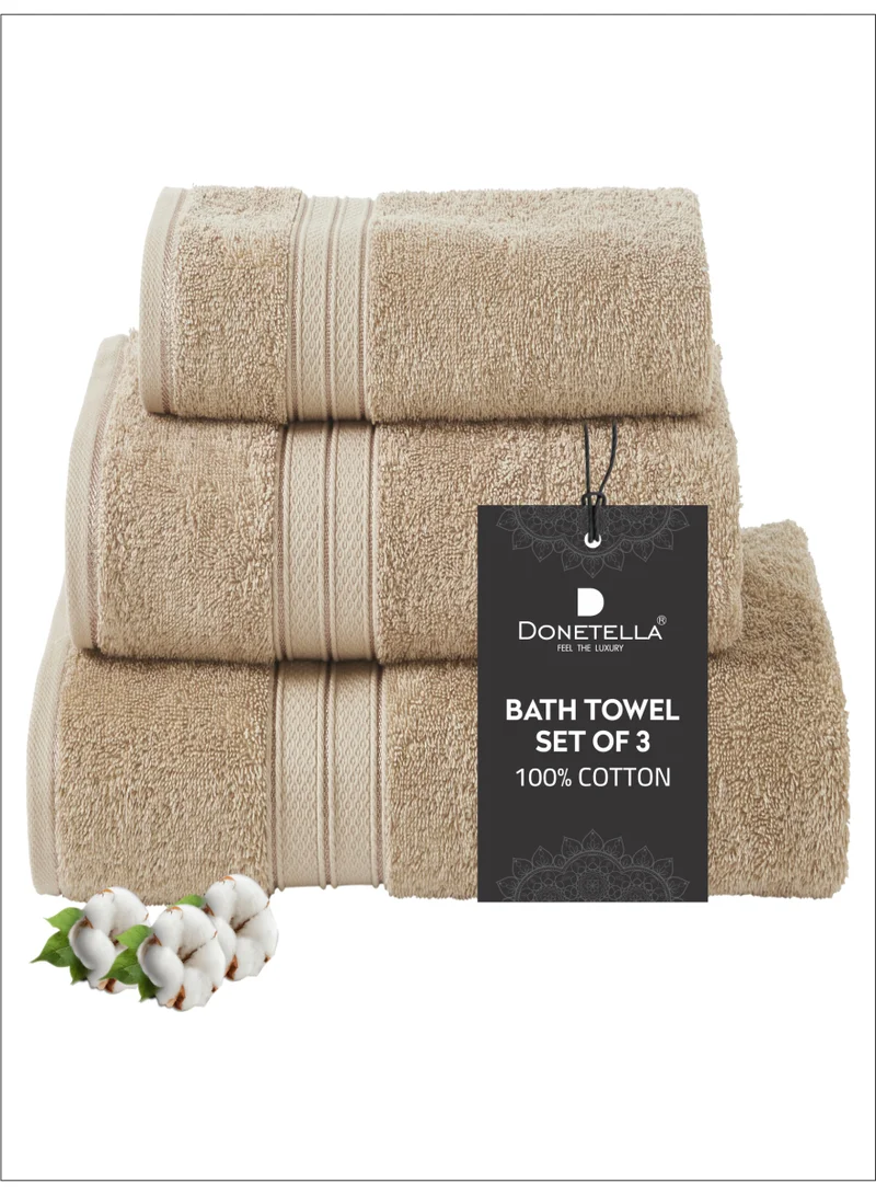 Donetella Premium Towel 3-Pcs Set, 100% Combed Cotton 600 GSM, Highly Absorbent, Quick Dry Towel Set Include 1 Bath Towel, 1 Bath Sheet, 1 Hand Towel, Best Set for Bathroom Gym, Hotel And Spa,White