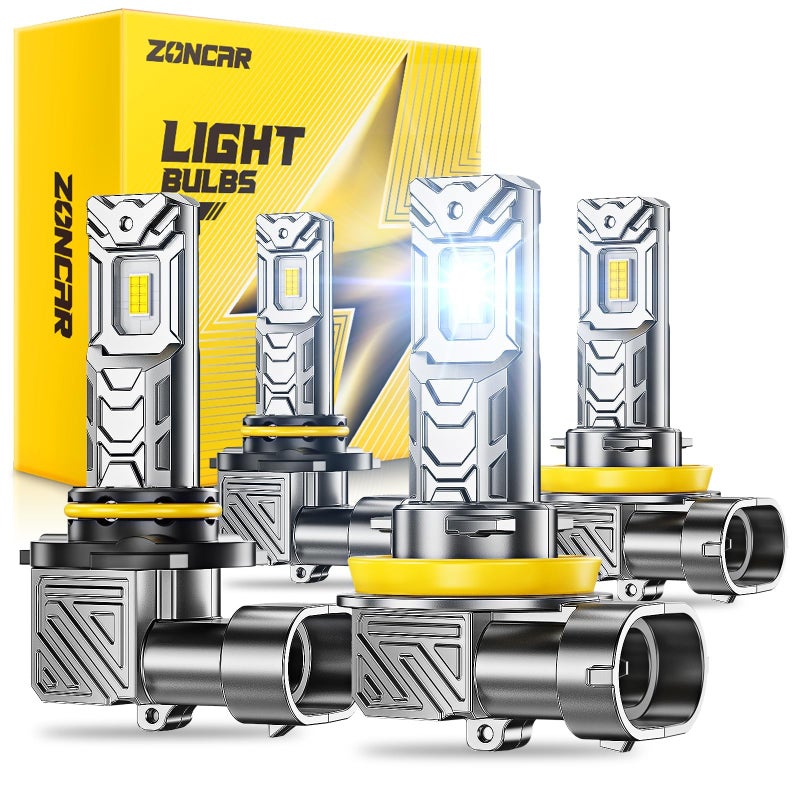 ZonCar 9005 H11 Fog Light Bulbs Combo 10X Brighter 120000LM 6500K White HB3 H8 Driving Light Bulbs 11 Size Plug N Play 60000hrs Long Lifespan No Flicker 99 Compatibility Box of 4 - Image 2