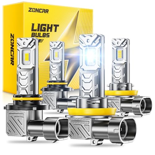 ZonCar 9005 H11 Fog Light Bulbs Combo 10X Brighter 120000LM 6500K White HB3 H8 Driving Light Bulbs 11 Size Plug N Play 60000hrs Long Lifespan No Flicker 99 Compatibility Box of 4 - Image 1