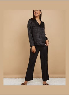 Satin Animal Jacquard Button Through Shirt and Pyjama Set