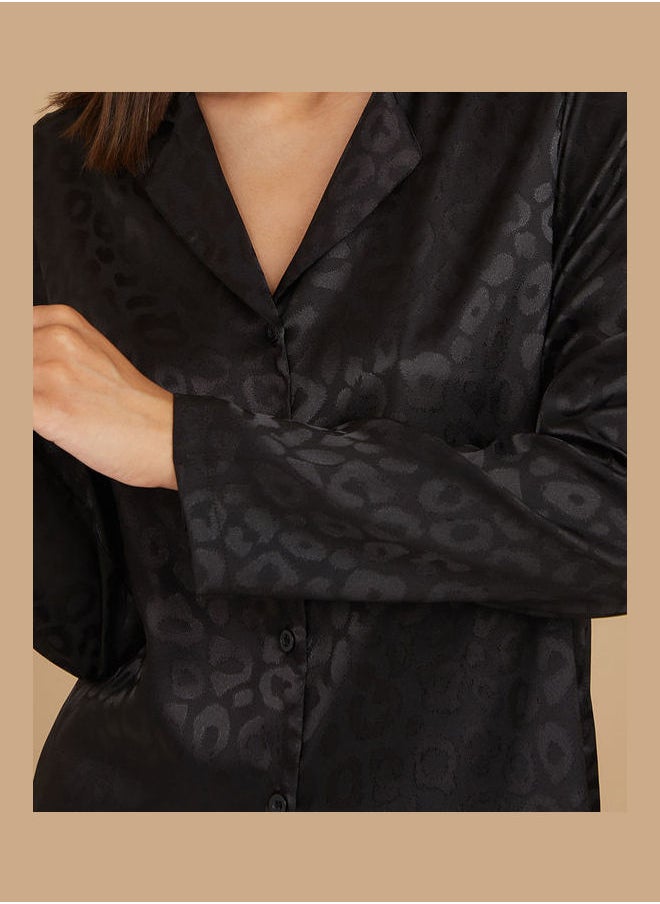 Styli - Satin Animal Jacquard Button Through Shirt and Pyjama Set - Image 1