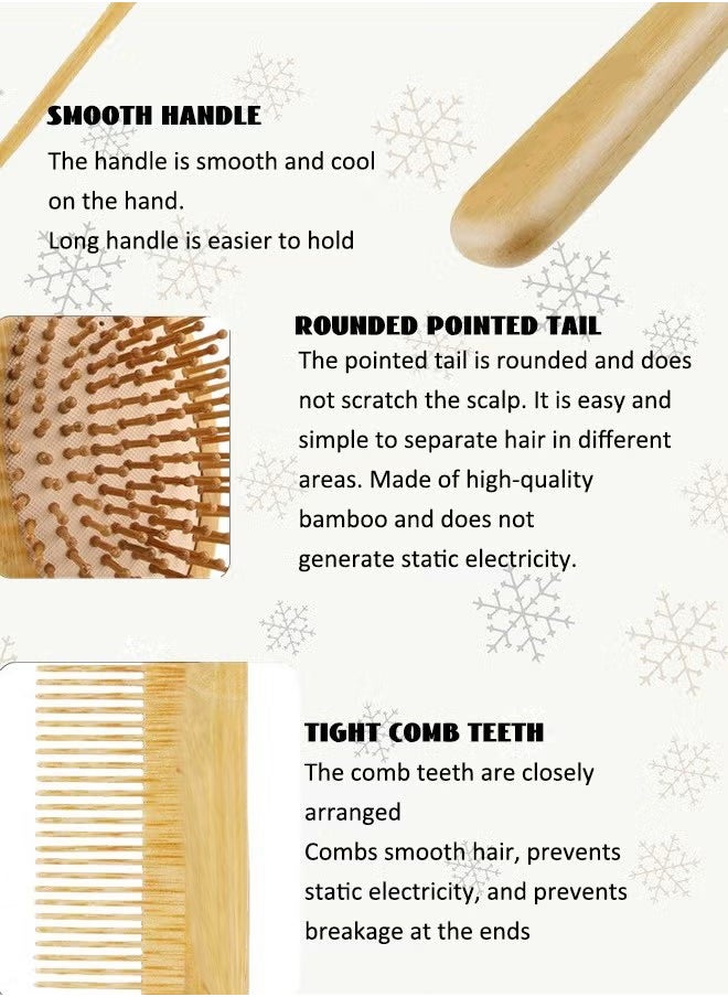 Natural Bamboo Comb Set Wooden Massage Hair Brush with Wide Tooth Comb and Grooming Comb for Women Men and Kids, Reduce Frizz and Massage Scalp