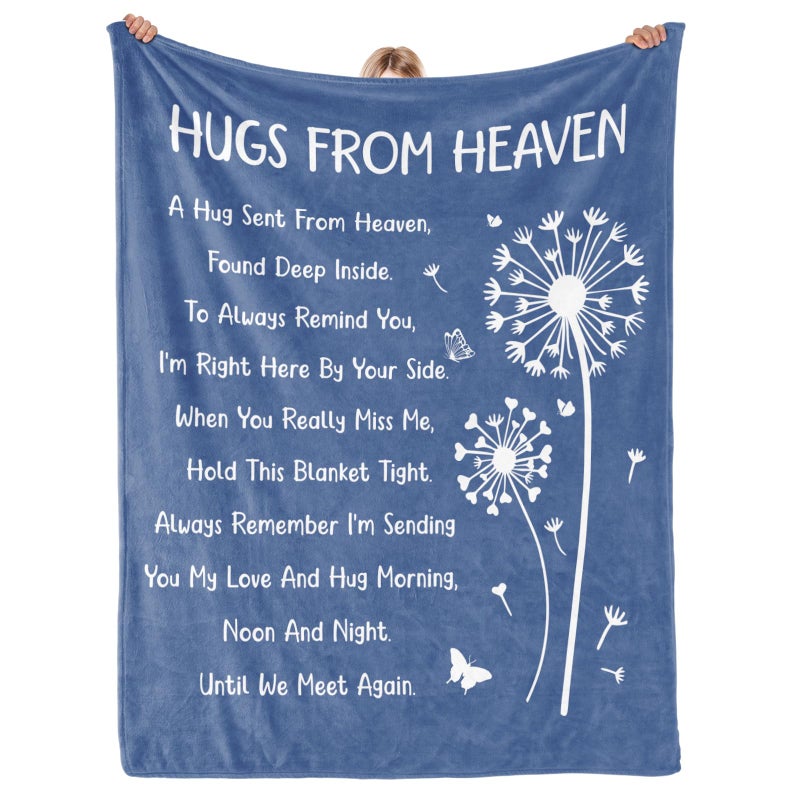 Memorial Sympathy Gifts for Loss of Loved One Mom Dad Bereavement Gifts in Memory of Loved One Gifts Hugs from Heaven Memorial Blanket Soft Grey Blue Sympathy Throw Blanket 60 x 50