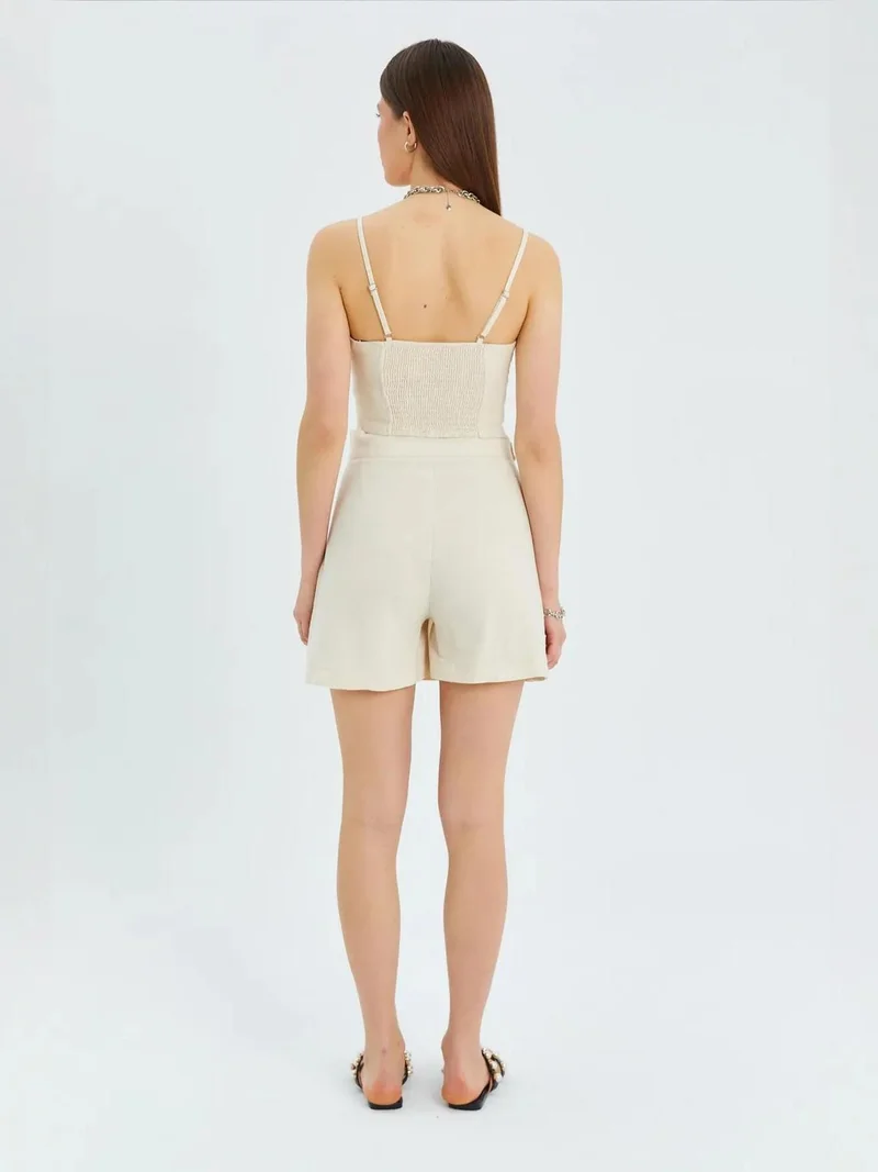 MixRay Natural Belted High-Waist Wrap Front Shorts with Slit Detail for Women | Best Price UAE