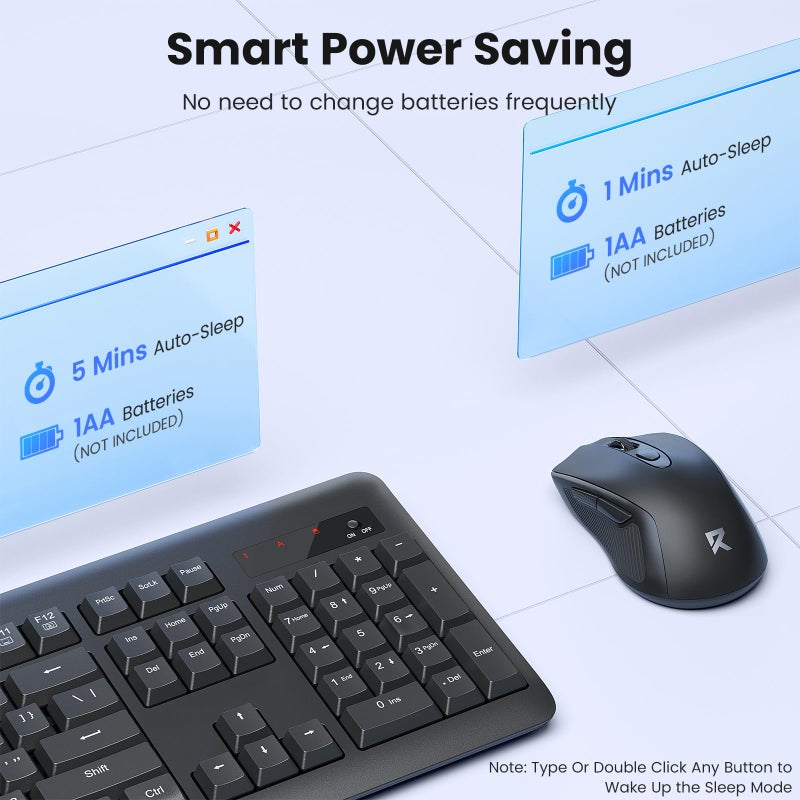 Redragon Wireless Keyboard and Mouse Combo, 2.4G Full-Sized Ergonomic Computer Keyboard with 5 Level DPI Adjustable Wireless Mouse, for Windows, Mac OS Desktop/Laptop/PC, BS-7367-A - Image 5