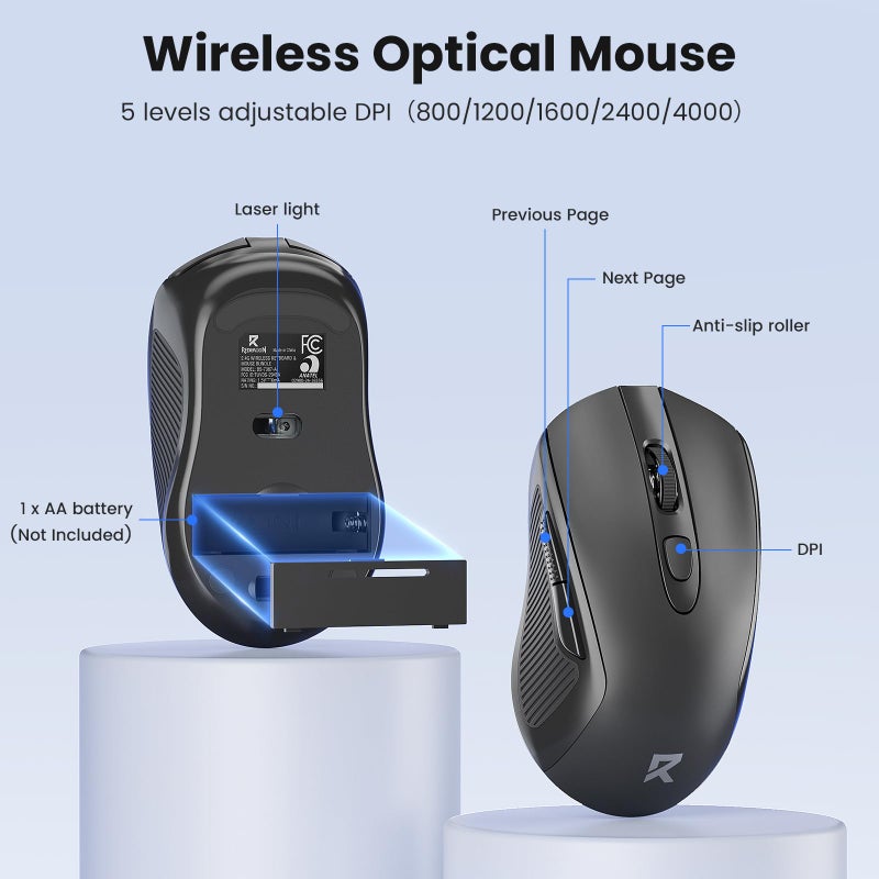 Redragon Wireless Keyboard and Mouse Combo, 2.4G Full-Sized Ergonomic Computer Keyboard with 5 Level DPI Adjustable Wireless Mouse, for Windows, Mac OS Desktop/Laptop/PC, BS-7367-A - Image 3