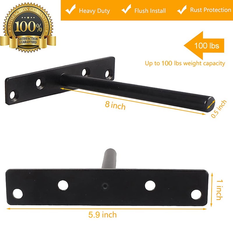 YMDparts دعامات أرفف عائمة عمياء - دعامات أرفف جدارية شديدة التحمل مقاس 8 بوصة من الفولاذ المقاوم للصدأ الصلب غير اللامع دعم مخفي مع أجهزة للأرفف الخشبية المخصصة (6 عبوات) - Image 2