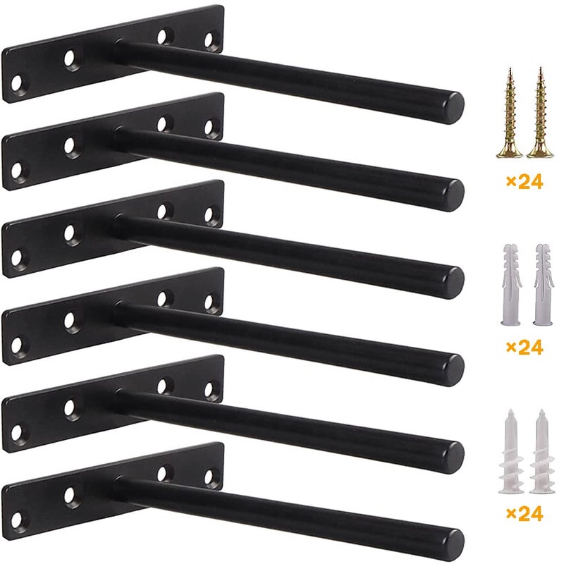 YMDparts دعامات أرفف عائمة عمياء - دعامات أرفف جدارية شديدة التحمل مقاس 8 بوصة من الفولاذ المقاوم للصدأ الصلب غير اللامع دعم مخفي مع أجهزة للأرفف الخشبية المخصصة (6 عبوات) - Image 1