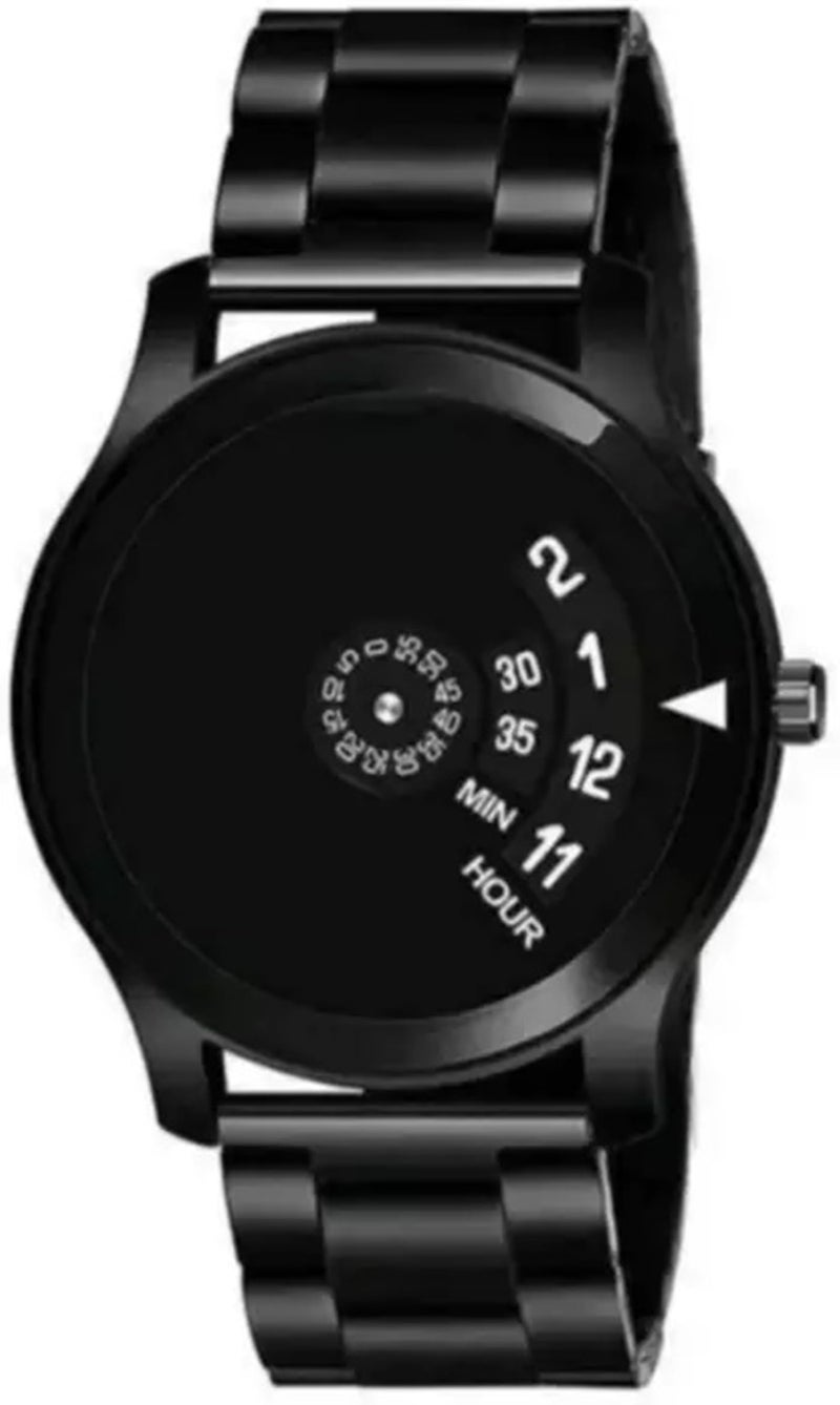 Acnos Black Uniq Design Dial Black Case Speedbelt Casual Analog Watch for Men Boy Pack of 1 - Image 1