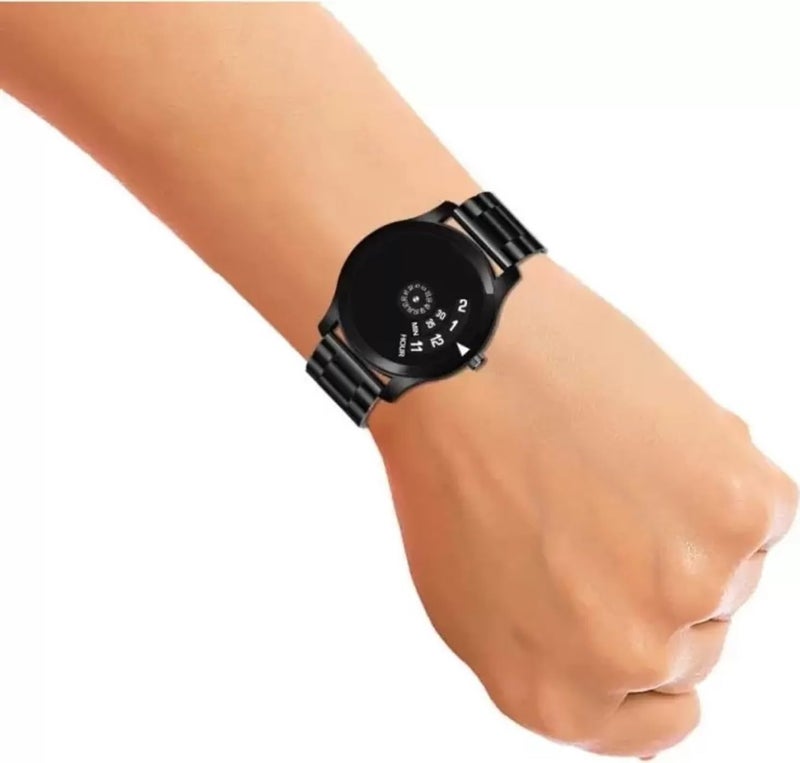 Acnos Black Uniq Design Dial Black Case Speedbelt Casual Analog Watch for Men Boy Pack of 1 - Image 4