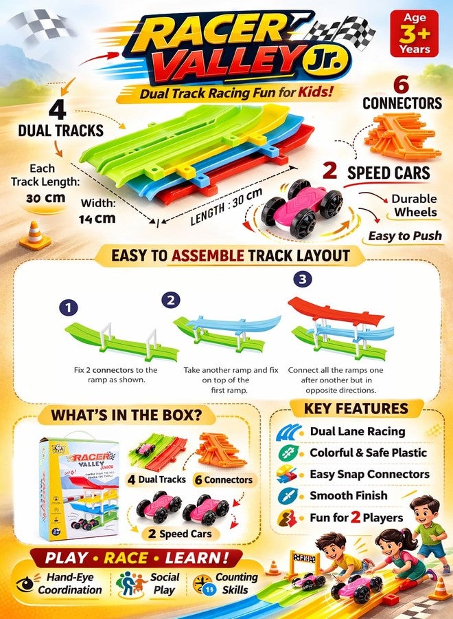 TOY FUN Toyfun Dual Car Ramp Racer Valley Junior Activity Set for Kids | 4 Tracks 2 Cars | Age 3+ - Image 2