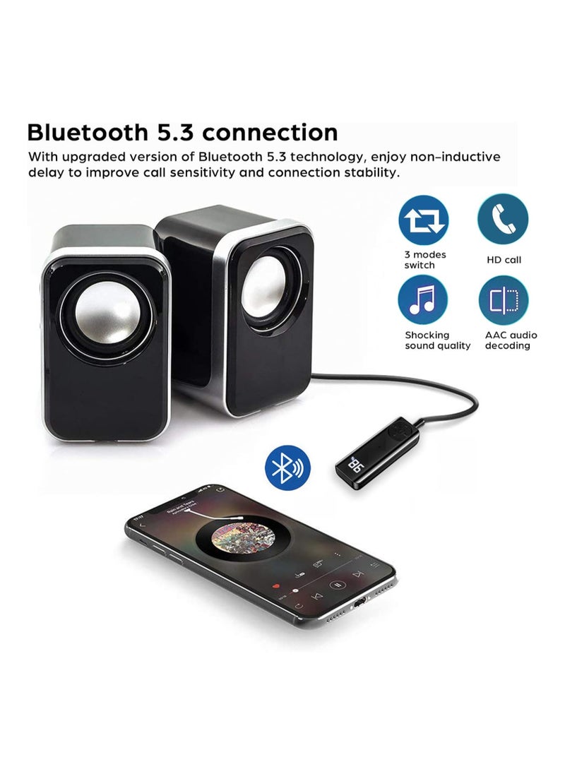 Excefore - Bluetooth 5.2 Adaptor for Wireless Headphones, 60H Battery Life Bluetooth Receiver with LED Digital Display & Noise Cancelling Mic, Wireless Audio Receiver for Speakers, Car/Home Stereo - Image 1