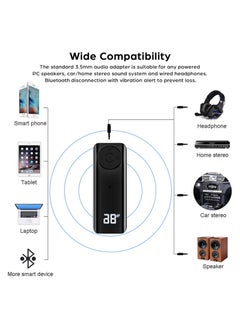 Excefore Bluetooth 5.2 Adaptor for Wireless Headphones, 60H Battery Life Bluetooth Receiver with LED Digital Display & Noise Cancelling Mic, Wireless Audio Receiver for Speakers, Car/Home Stereo  - Image 5