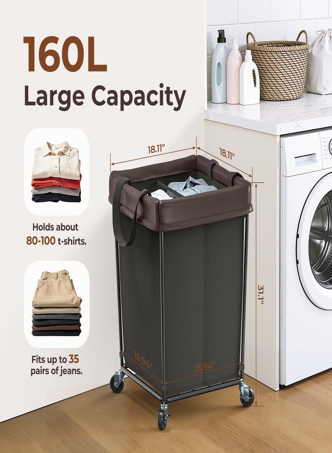 Mefirt 160L Large Laundry Hamper with Wheels, Laundry Hamper 2 Section Heavy Duty Laundry Basket Laundry Bag with Wheels, Clothes Hamper Laundry Cart for Laundry, Bedroom, Bathroom and Dorm (Black) - Image 2
