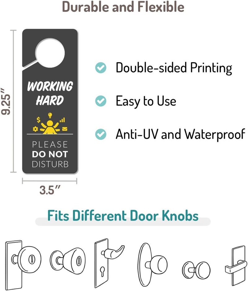 Fun-Plus Working Sign for Door, 2 Pack (Printed on Both Sides), 9.3″x3.5″ PVC Plastic, Home Office Accessories, Do Not Disturb, Studying, Working from Home, Do Not Disturb Door Hanger Sign - Image 2