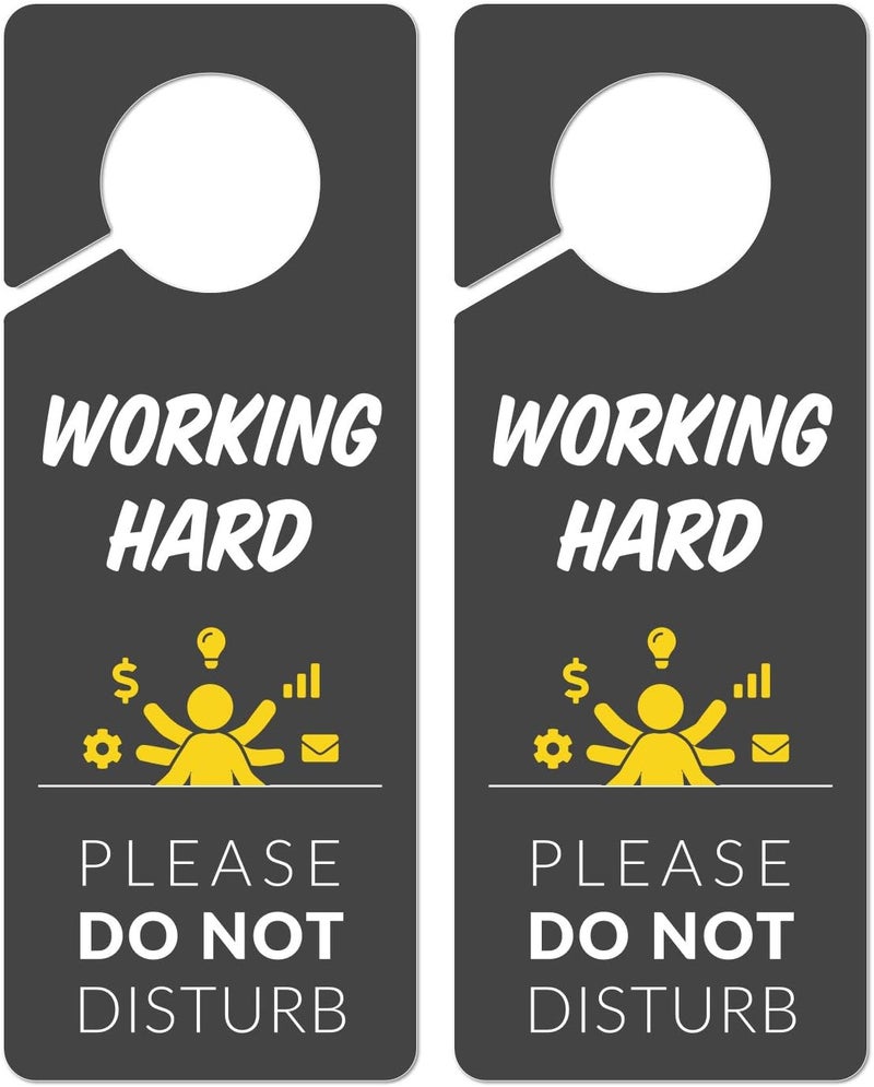Fun-Plus Working Sign for Door, 2 Pack (Printed on Both Sides), 9.3″x3.5″ PVC Plastic, Home Office Accessories, Do Not Disturb, Studying, Working from Home, Do Not Disturb Door Hanger Sign - Image 1
