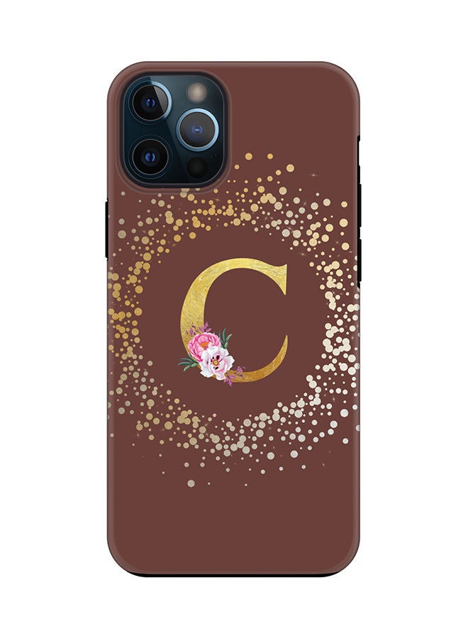 Stylizedd Monogram Tough Series for Apple iPhone 12 Pro Custom Initials Floral Pattern Tough Pro Dual Layer hybrid PC inner TPU protection Alphabet- C (Brown) - Image 1