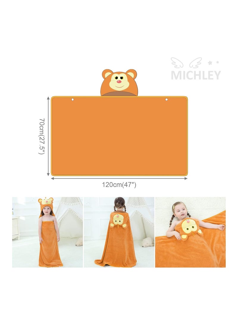 MICHLEY Unisex Hooded Baby Towel Soft Absorbent Washcloths Cartoon Beach Swimming Bathrobe 27.5" x 47" for 0-7T Toddler(Monkey) - Image 2