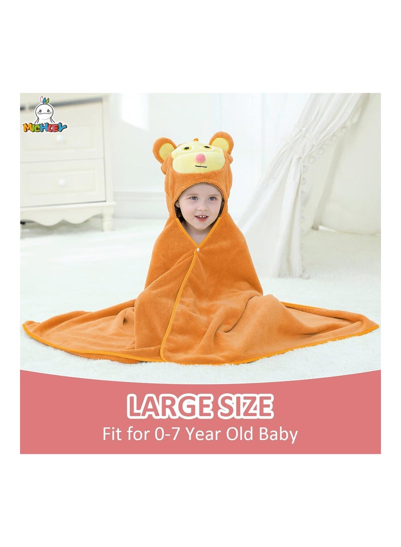MICHLEY Unisex Hooded Baby Towel Soft Absorbent Washcloths Cartoon Beach Swimming Bathrobe 27.5" x 47" for 0-7T Toddler(Monkey) - Image 4