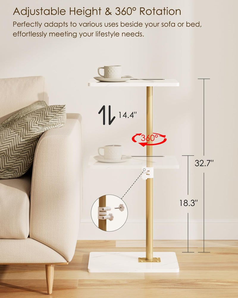 Masupu Sofa Arm Tray Table - 360Â° Swivel Height Adjustable End Table, Small Snack Side Table for Couch, C Shaped Table for Bed, Chair or TV Tray Table(Marble White and Gold) - Image 2