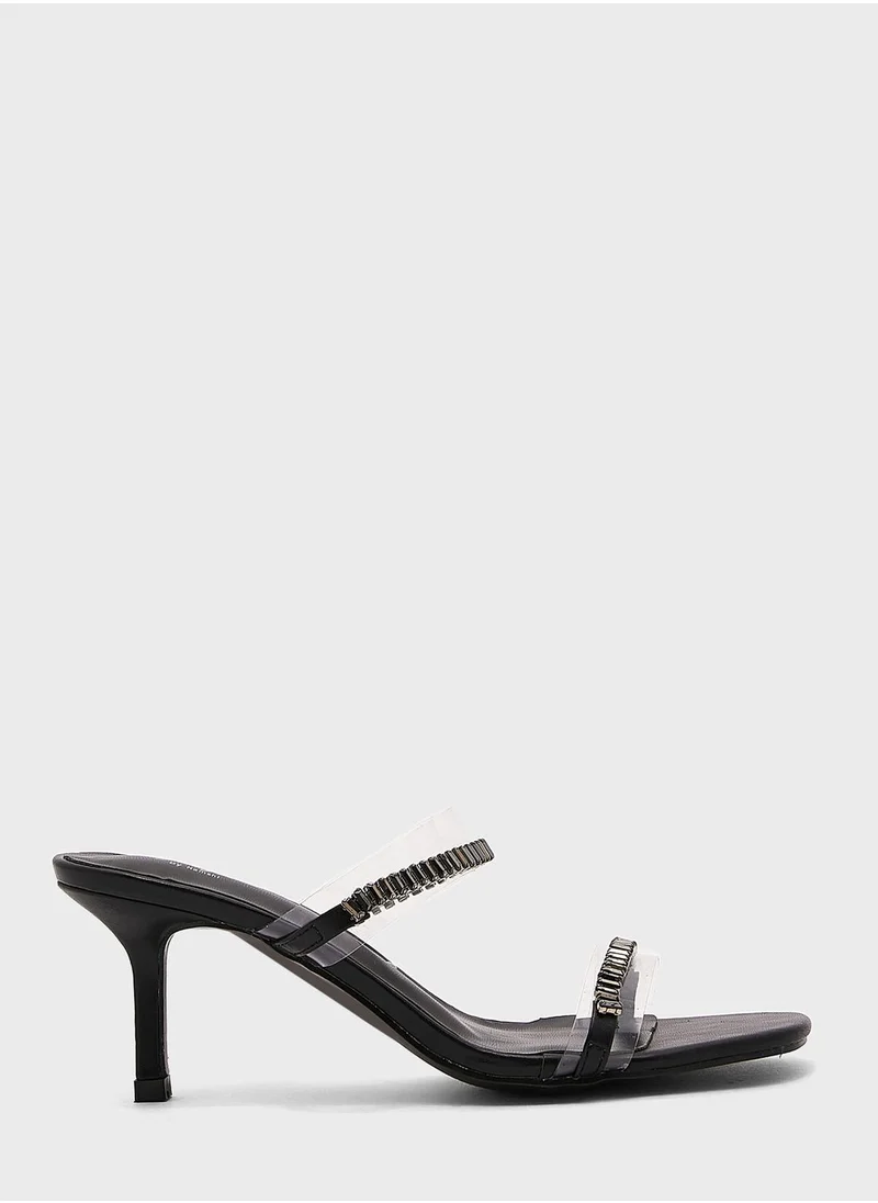 Ginger Mirror Stone Clear Strap Mule Sandal