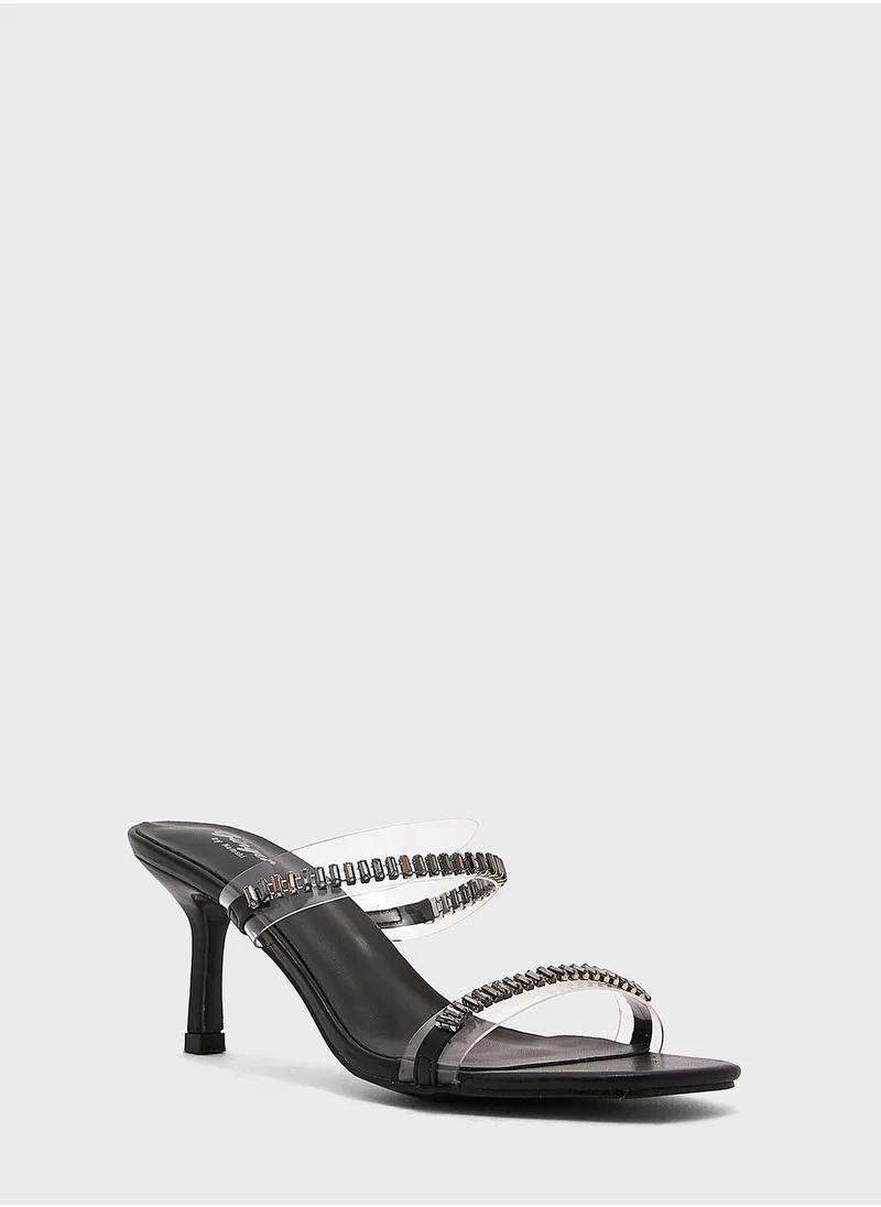 Ginger Mirror Stone Clear Strap Mule Sandal