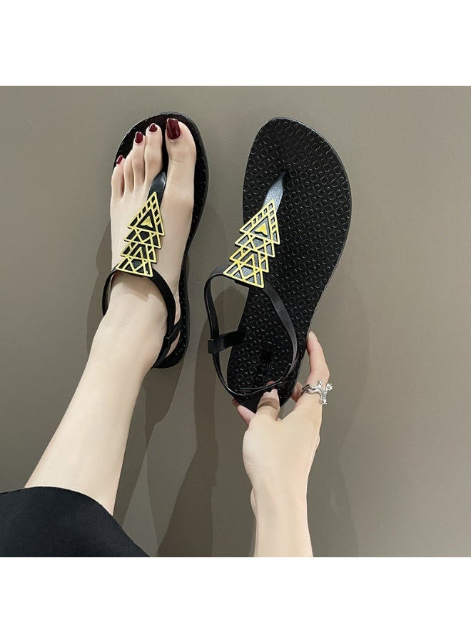 NIBEMINENT Roman Style Flat Rubber No Heel  Sandals for Women Beach Footwear Summer  Open Toe Ladies Shoes  - Image 3