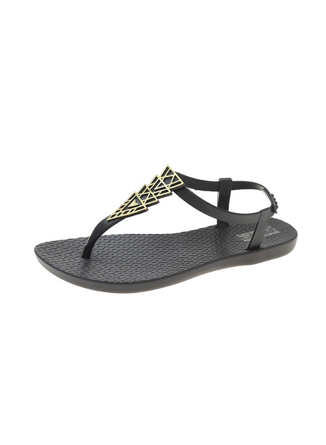 NIBEMINENT Roman Style Flat Rubber No Heel  Sandals for Women Beach Footwear Summer  Open Toe Ladies Shoes  - Image 1