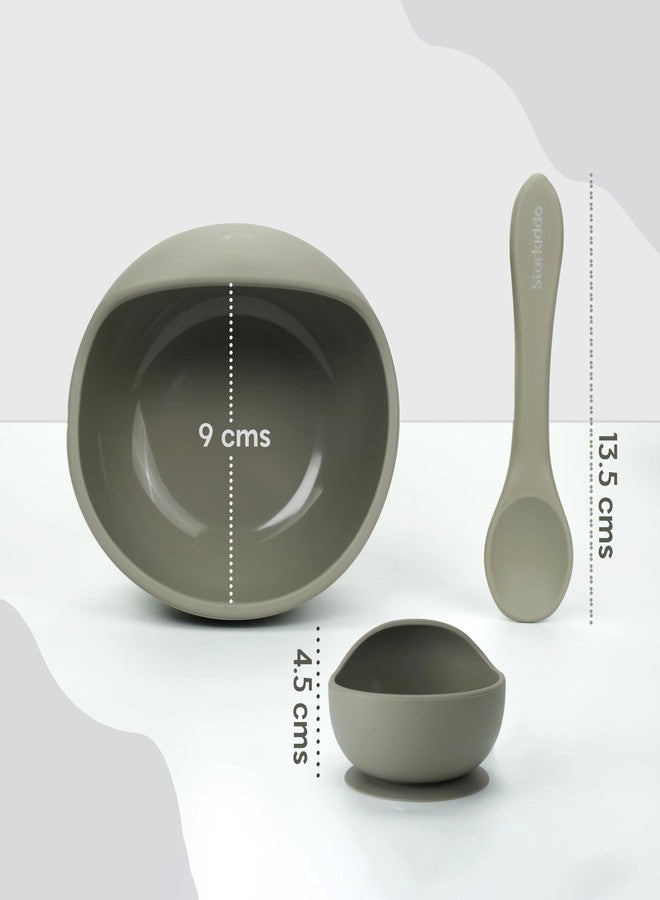 StarKiddo® Smart Silicone Suction Bowl & Spoon with Adjustable Printed Bib and Weaning Spoon | BPA Free Non-Toxic | Baby-Led Weaning Supplies for Toddler Self-Feeding (Grey) - Image 5