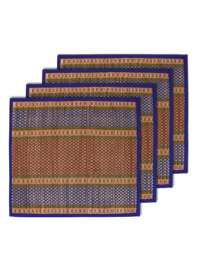 HOKIPO حصائر أرضية مصنوعة يدويًا من عشب النهر الطبيعي - مجموعة من 4، 18x18 بوصة، زرقاء (IN78-BLU*4) - Image 1