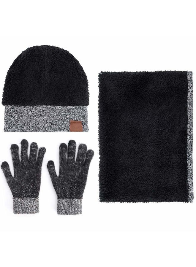MAYLISACC 3 Pcs Knit Beanie Hat Scarf and Glove Set for Men and Women, Winter Caps Neck Warmer with Touchscreen Gloves, A Style Set -- Grey ( Beanie+scarf+gloves ), One size - Image 2