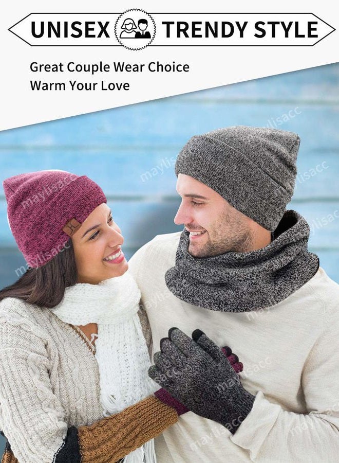 MAYLISACC 3 Pcs Knit Beanie Hat Scarf and Glove Set for Men and Women, Winter Caps Neck Warmer with Touchscreen Gloves, A Style Set -- Grey ( Beanie+scarf+gloves ), One size - Image 3