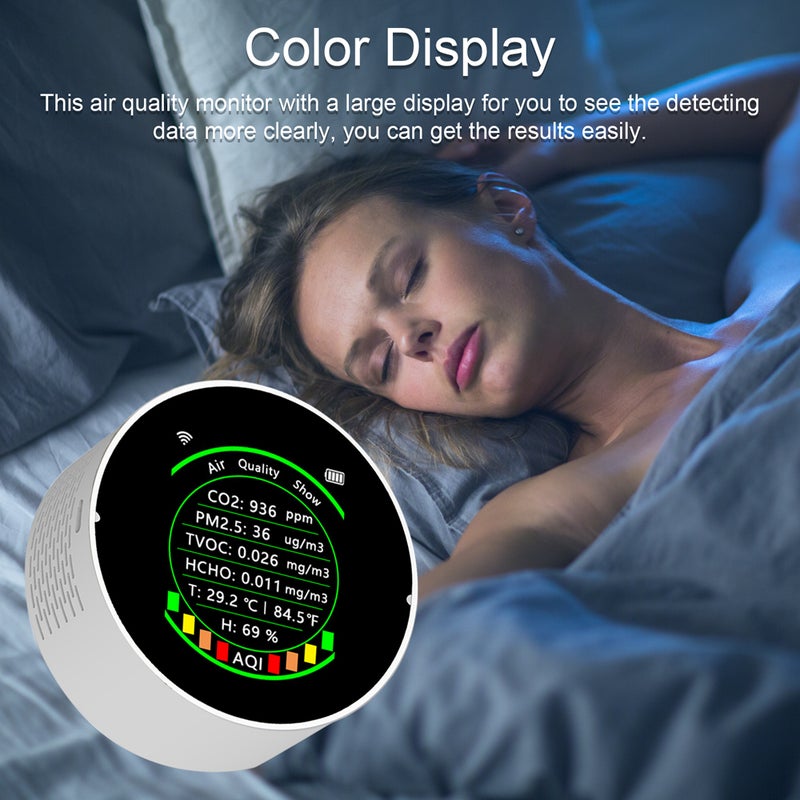 Tuya Wifi 7in1 Multifunctional Air Quality Meter PM2.5 CO2 TVOC HCHO AQI Temperature Humidity Tester Portable Color Display Carbon Dioxide Detector with Alarm Threshold Function - Image 4