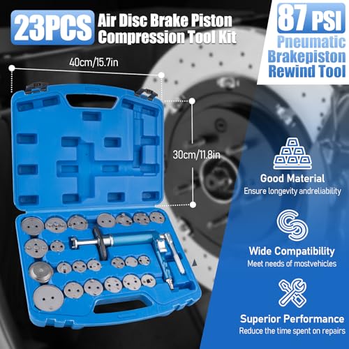 Rpeconu 23PCS Pneumatic Brake Caliper Compression Tool Kit, Air Operated Brake Piston Wind Back Tool Set with Adapters for Brake Pad Replacement, Suitable for Automotive Maintenance and Repair - Image 2