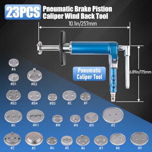 Rpeconu 23PCS Pneumatic Brake Caliper Compression Tool Kit, Air Operated Brake Piston Wind Back Tool Set with Adapters for Brake Pad Replacement, Suitable for Automotive Maintenance and Repair - Image 3