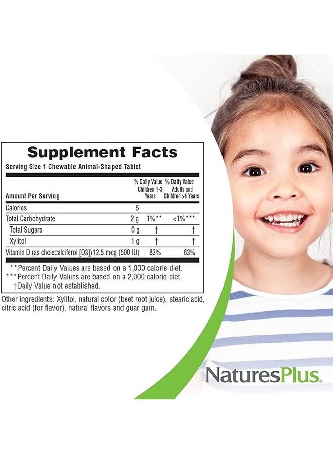 NaturesPlus Animal Parade Vitamin D3 Black Cherry 12.5 mcg (500 IU), 90 Animal-Shaped Tablets - Image 4