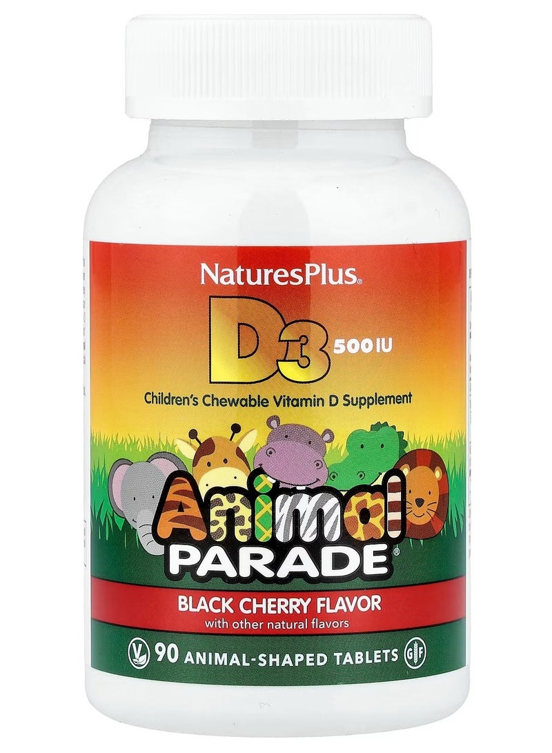 NaturesPlus Animal Parade Vitamin D3 Black Cherry 12.5 mcg (500 IU), 90 Animal-Shaped Tablets - Image 1