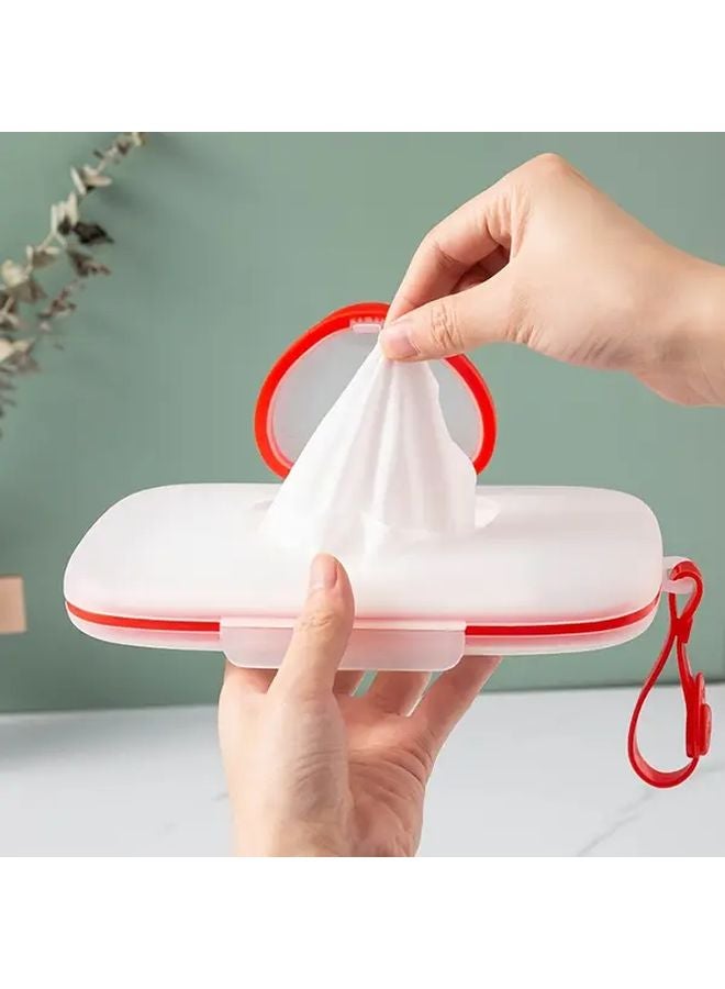 علبة مناديل مبللة محمولة على شكل قلب باللون الأحمر، بغطاء يفتح بالضغط، مصنوعة من البولي بروبيلين المتين، منظم سفر - Image 2