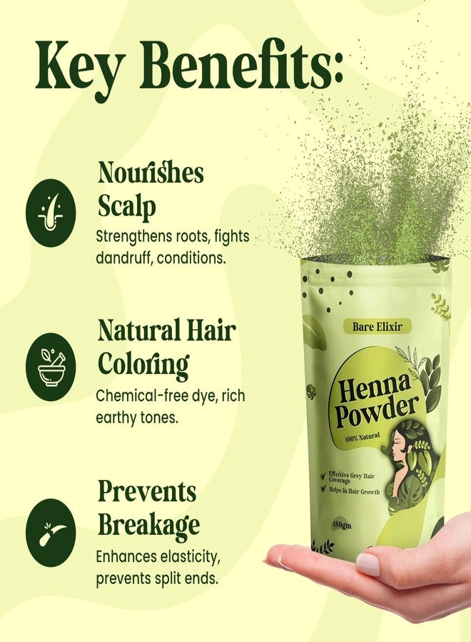 Bare Elixir 100% Natural Organic Henna Powder for Hair - 180g | Promotes Hair Growth, Effective Grey Hair Coverage, Deep Conditioning & Nourishment | Chemical-Free, Safe for All Hair Types - Image 4