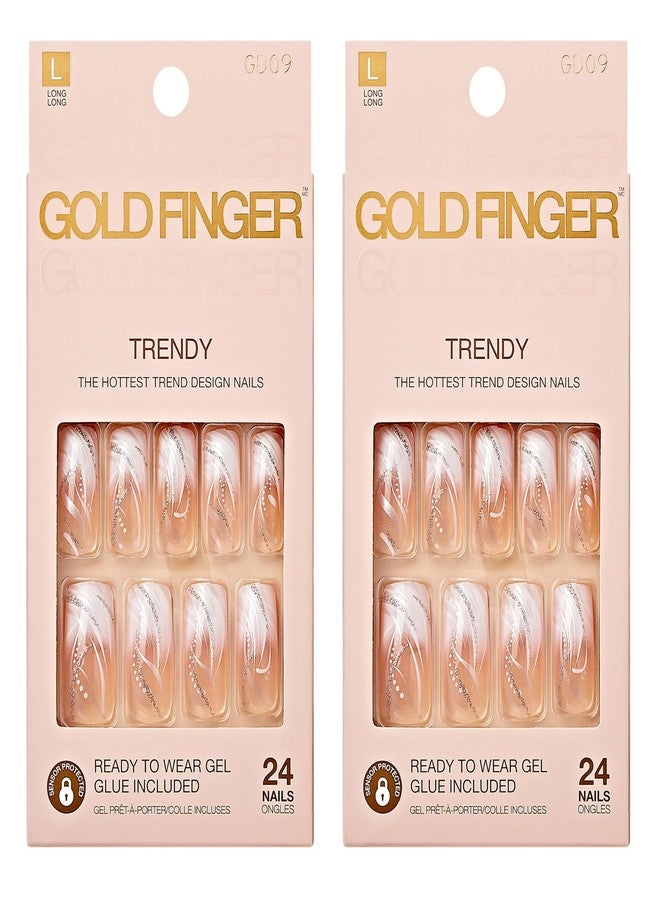Goldfinger Gold Finger False Nails Gel Glam Design Full Cover Fake Nails, Long Length (2 PACK) - Image 1