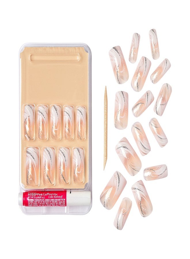 Goldfinger Gold Finger False Nails Gel Glam Design Full Cover Fake Nails, Long Length (2 PACK) - Image 2