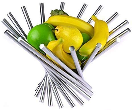 LANDTOM Creative Stainless Steel Rotation Fruit BowlFruit BasketFruit StandFruit Holder with Free Orange Peeler Silver