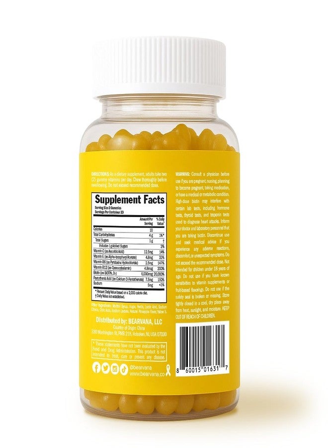 BEARVANA Biotin Gummies Extra Strength | Hair Skin & Nails Vitamins with Biotin, Vitamin C, E, B6 & B12 | Vegan Gummy Vitamins | Pineapple Flavor | 60 Gummies - Image 5