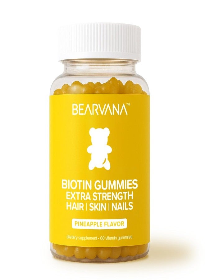 BEARVANA Biotin Gummies Extra Strength | Hair Skin & Nails Vitamins with Biotin, Vitamin C, E, B6 & B12 | Vegan Gummy Vitamins | Pineapple Flavor | 60 Gummies - Image 1