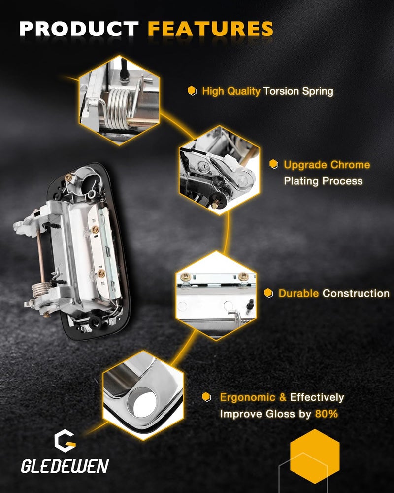 Gledewen Chrome Exterior Door Handle Set (4PCS), Compatible with 1990-1998 Toyota Land Cruiser 80 Series / Lexus LX 450, Outer Front & Rear Left Driver & Right Passenger w/ key hole, OE# 6921060010 6922060010 - Image 4