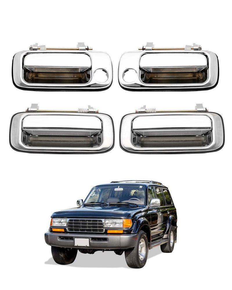 Gledewen Chrome Exterior Door Handle Set (4PCS), Compatible with 1990-1998 Toyota Land Cruiser 80 Series / Lexus LX 450, Outer Front & Rear Left Driver & Right Passenger w/ key hole, OE# 6921060010 6922060010 - Image 1