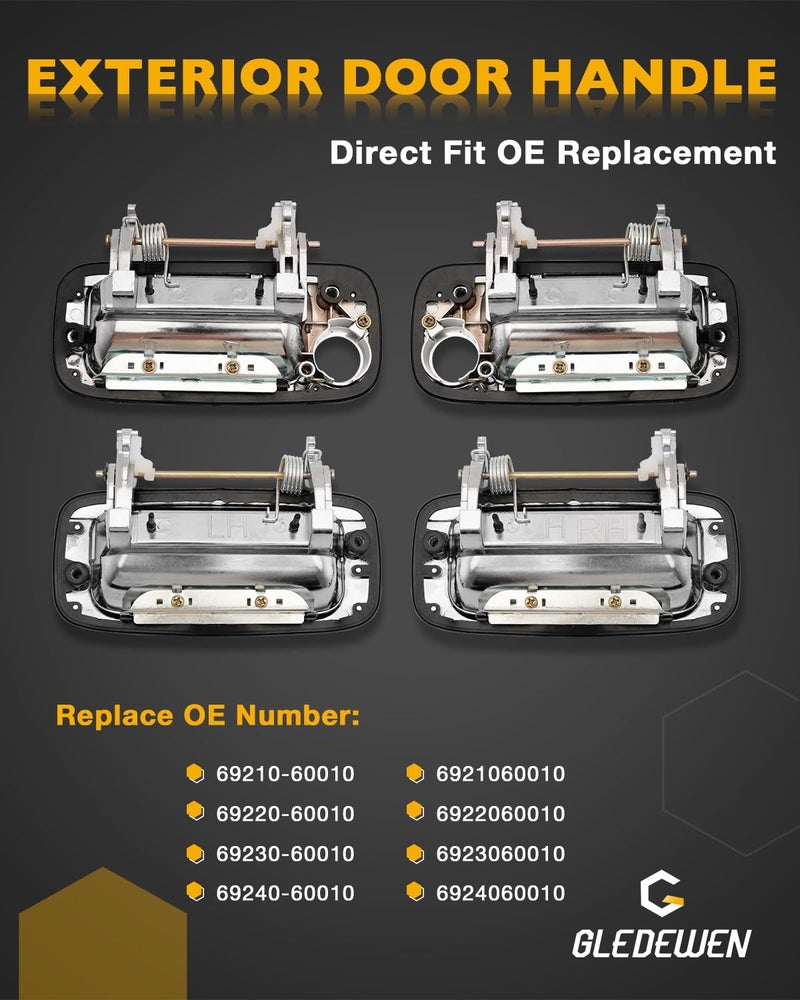 Gledewen Chrome Exterior Door Handle Set (4PCS), Compatible with 1990-1998 Toyota Land Cruiser 80 Series / Lexus LX 450, Outer Front & Rear Left Driver & Right Passenger w/ key hole, OE# 6921060010 6922060010 - Image 3